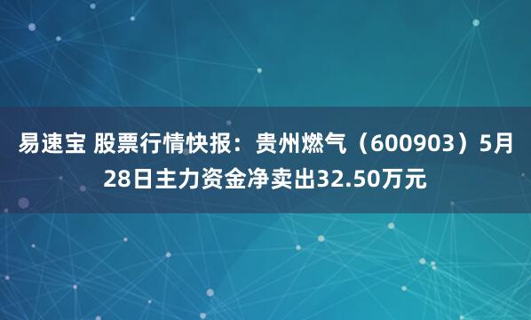 易速宝 股票行情快报：贵州燃气（600903）5月28日主力资金净卖出32.50万元