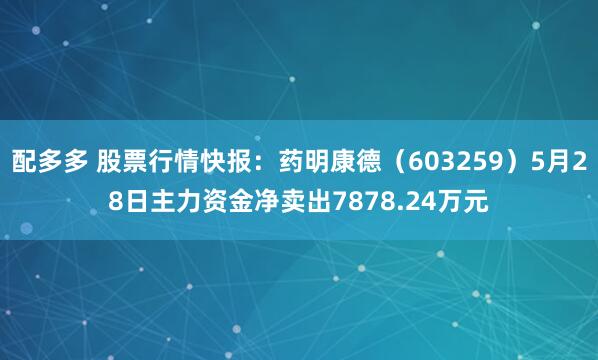 配多多 股票行情快报：药明康德（603259）5月28日主力资金净卖出7878.24万元