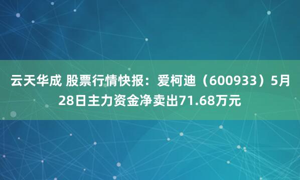 云天华成 股票行情快报：爱柯迪（600933）5月28日主力资金净卖出71.68万元