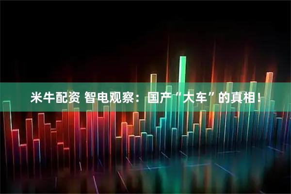 米牛配资 智电观察：国产“大车”的真相！